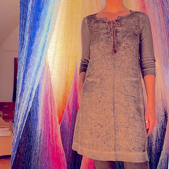 Size M / 36 - Sandwich - Linen Tunic Dress - grey knee length ¾ sleeves, classic - Picture 1 of 16